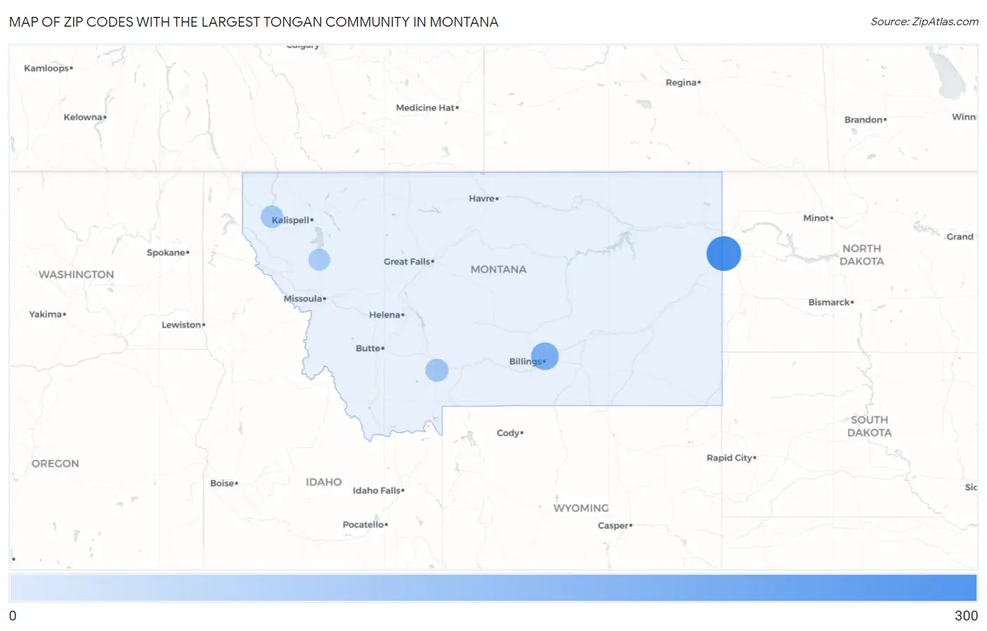 Zip Codes with the Largest Tongan Community in Montana Map