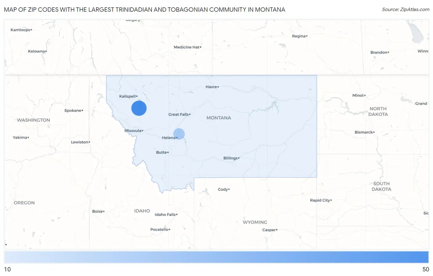Zip Codes with the Largest Trinidadian and Tobagonian Community in Montana Map