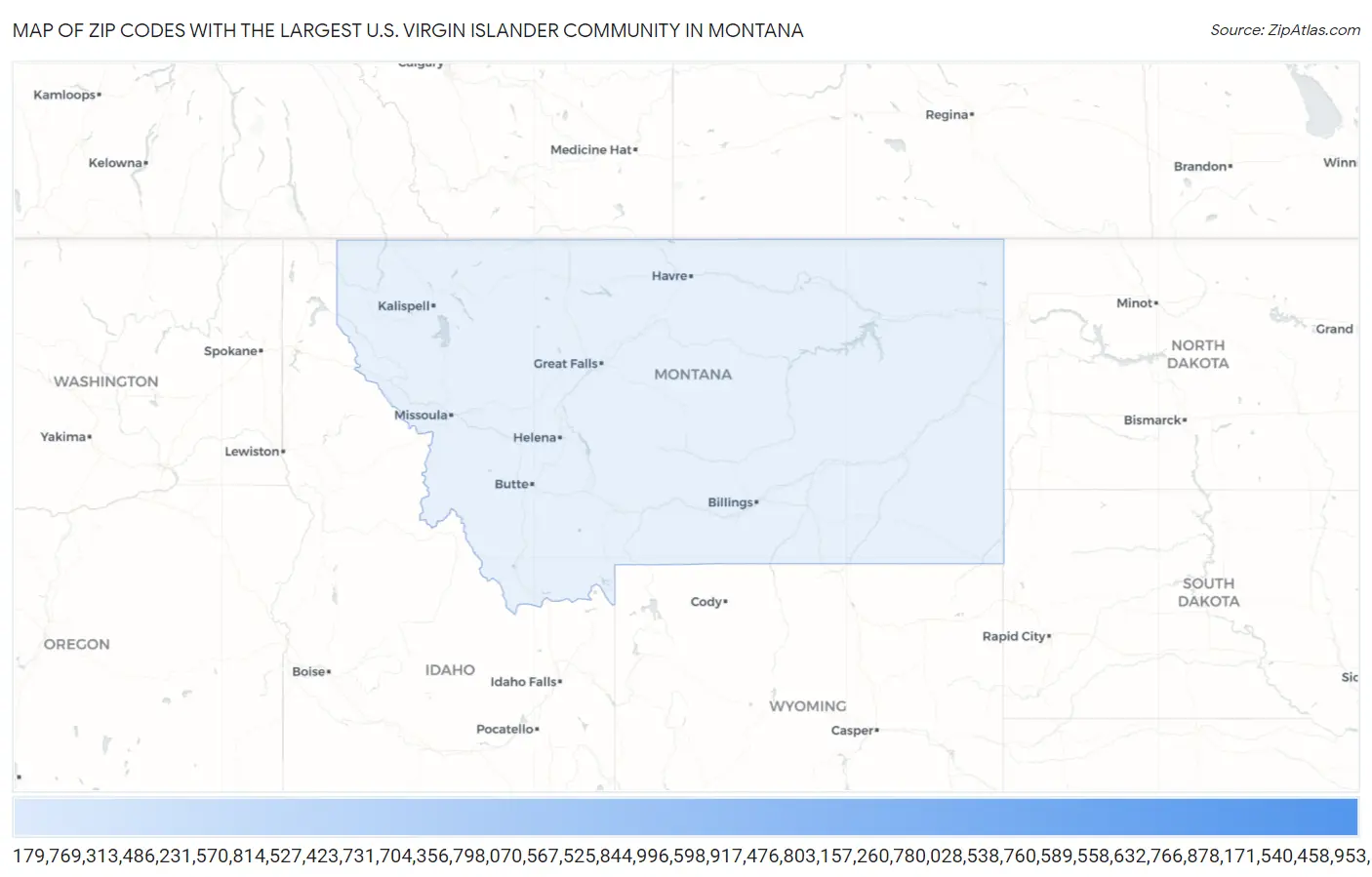 Zip Codes with the Largest U.S. Virgin Islander Community in Montana Map