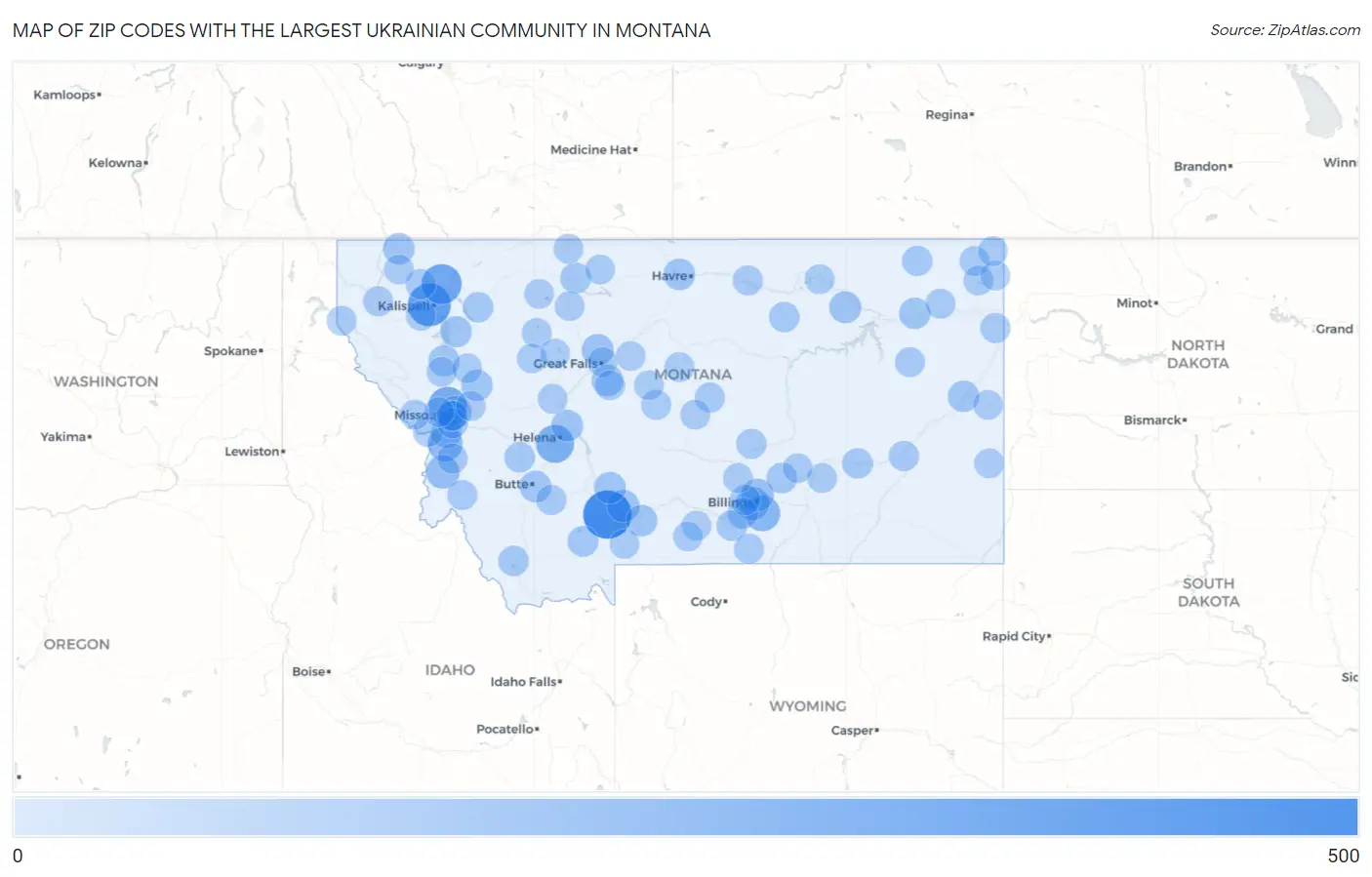 Zip Codes with the Largest Ukrainian Community in Montana Map