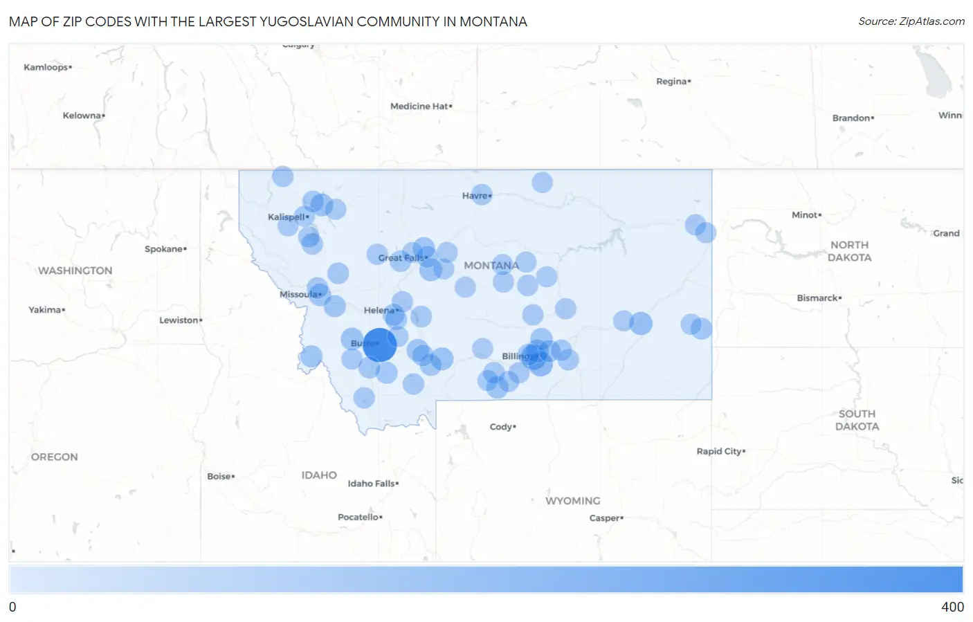 Zip Codes with the Largest Yugoslavian Community in Montana Map