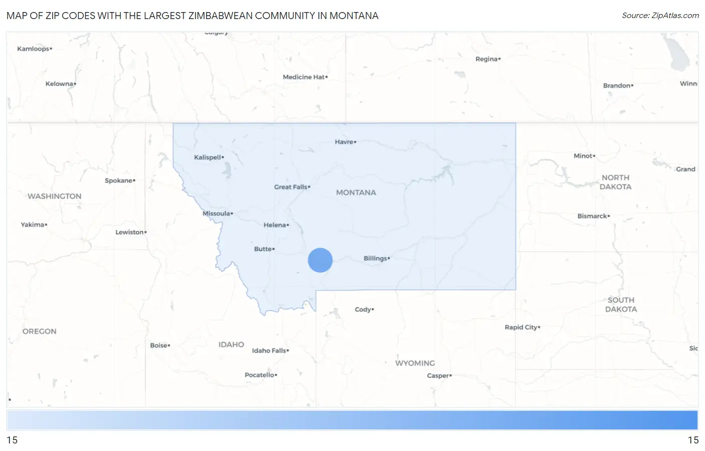 Zip Codes with the Largest Zimbabwean Community in Montana Map