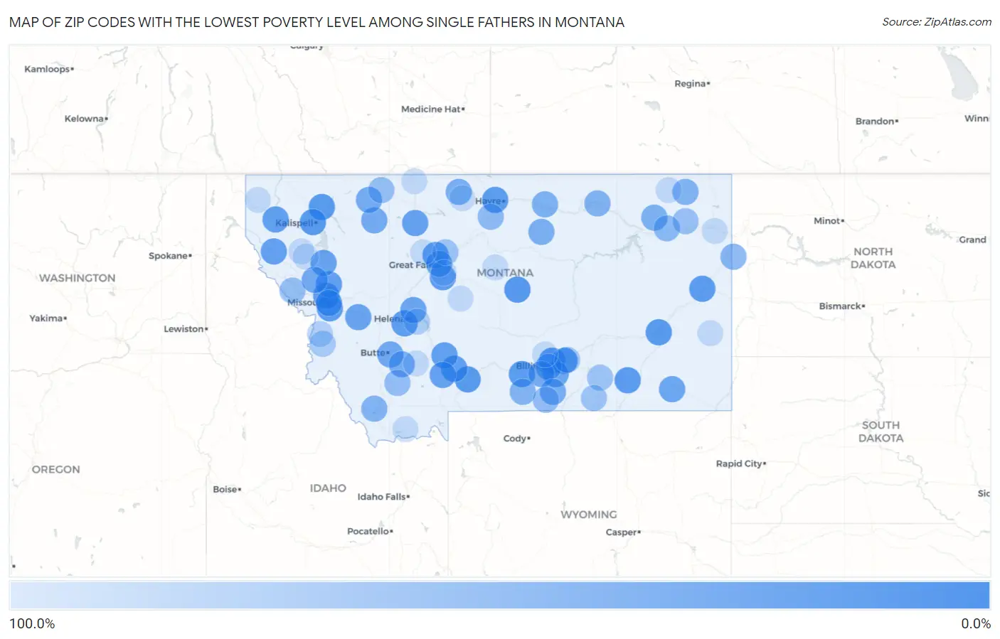 Zip Codes with the Lowest Poverty Level Among Single Fathers in Montana Map