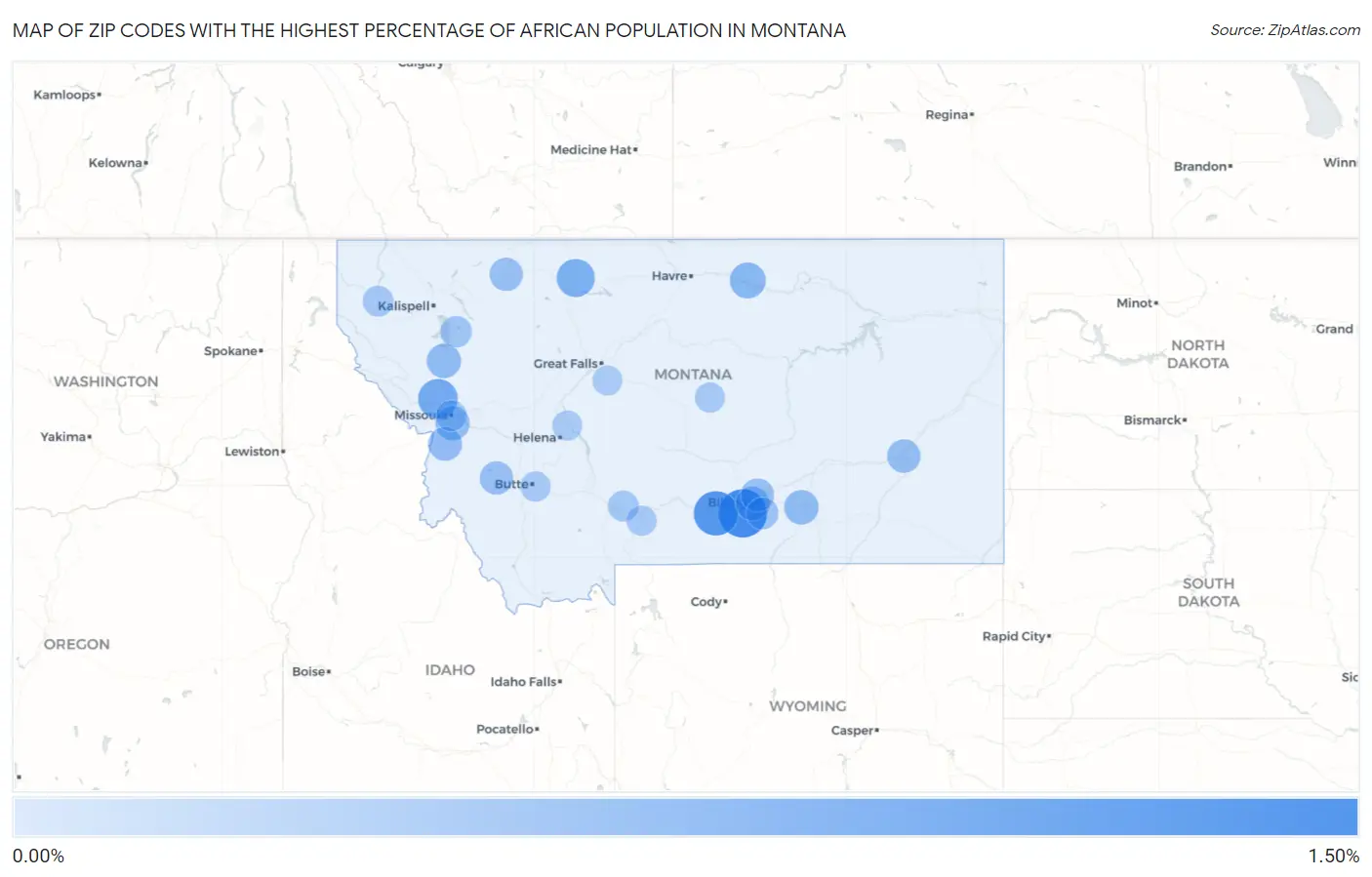 Zip Codes with the Highest Percentage of African Population in Montana Map