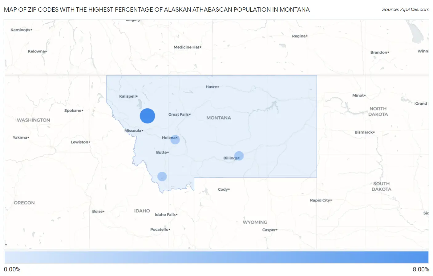 Zip Codes with the Highest Percentage of Alaskan Athabascan Population in Montana Map