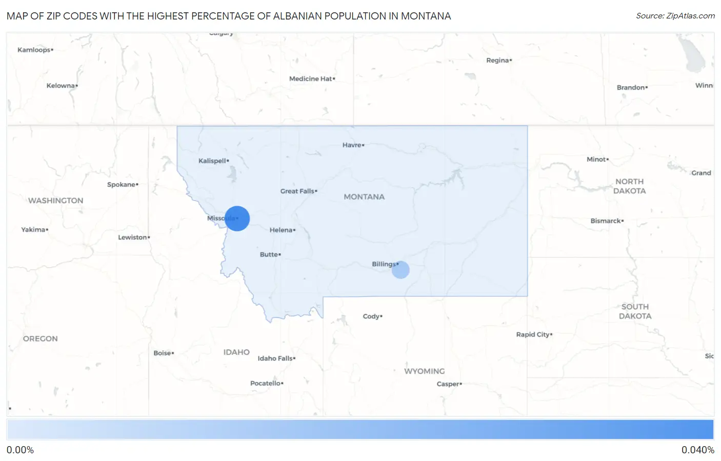 Zip Codes with the Highest Percentage of Albanian Population in Montana Map
