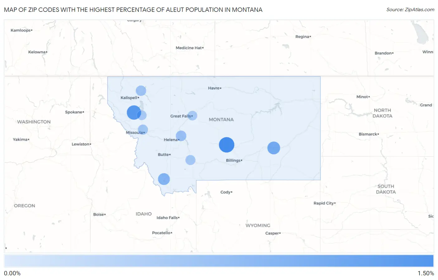 Zip Codes with the Highest Percentage of Aleut Population in Montana Map