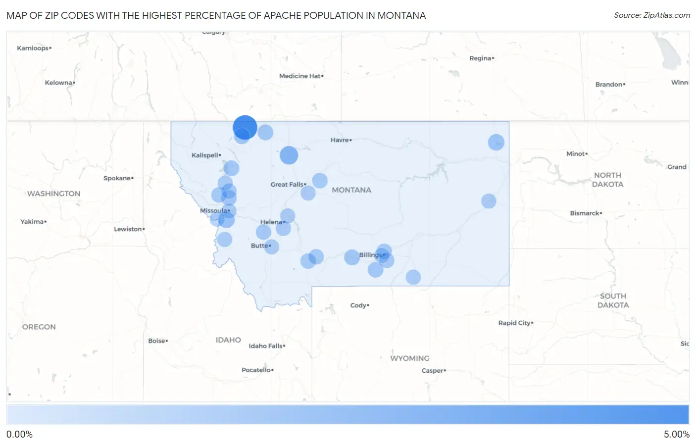 Zip Codes with the Highest Percentage of Apache Population in Montana Map