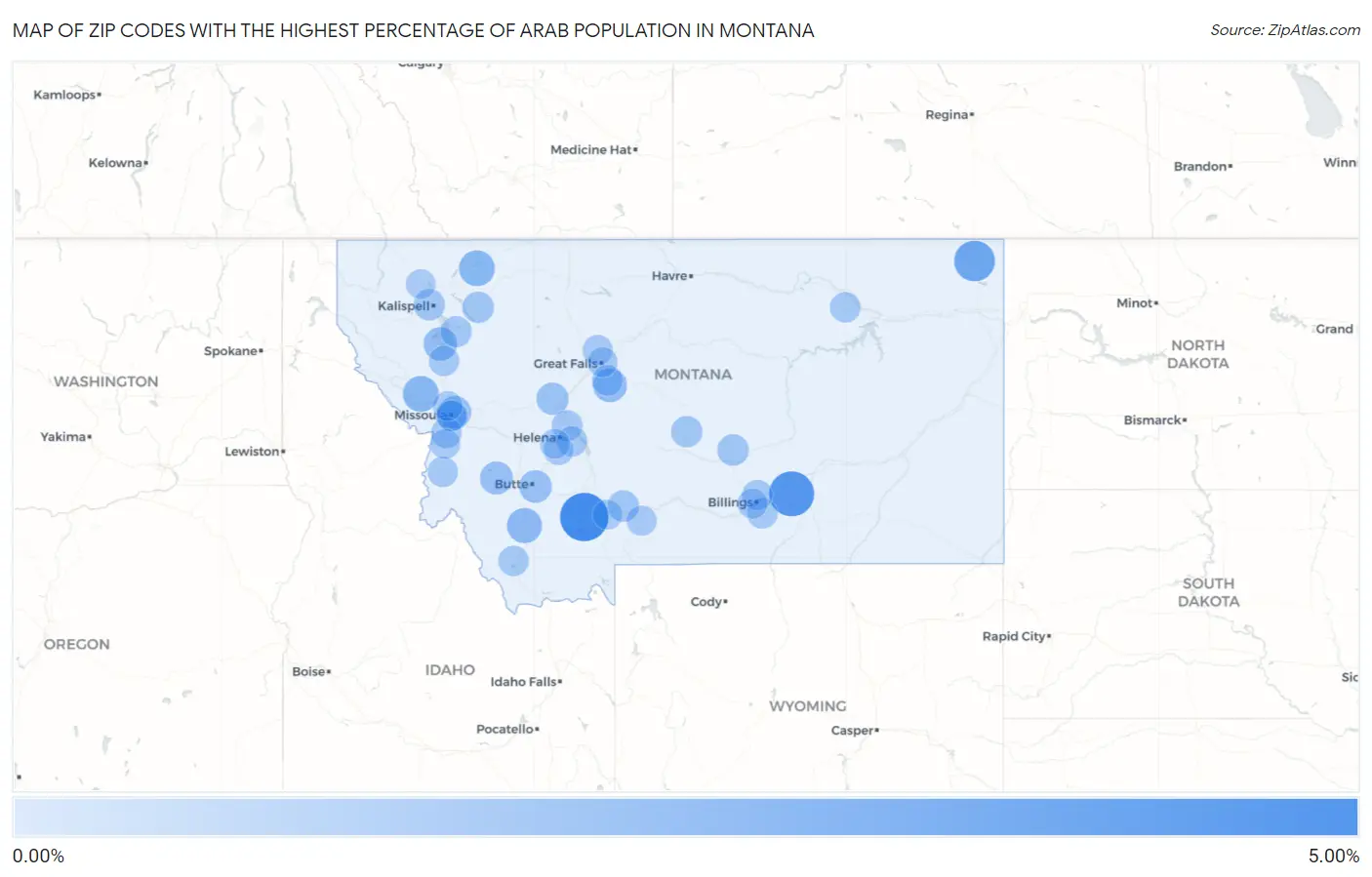 Zip Codes with the Highest Percentage of Arab Population in Montana Map