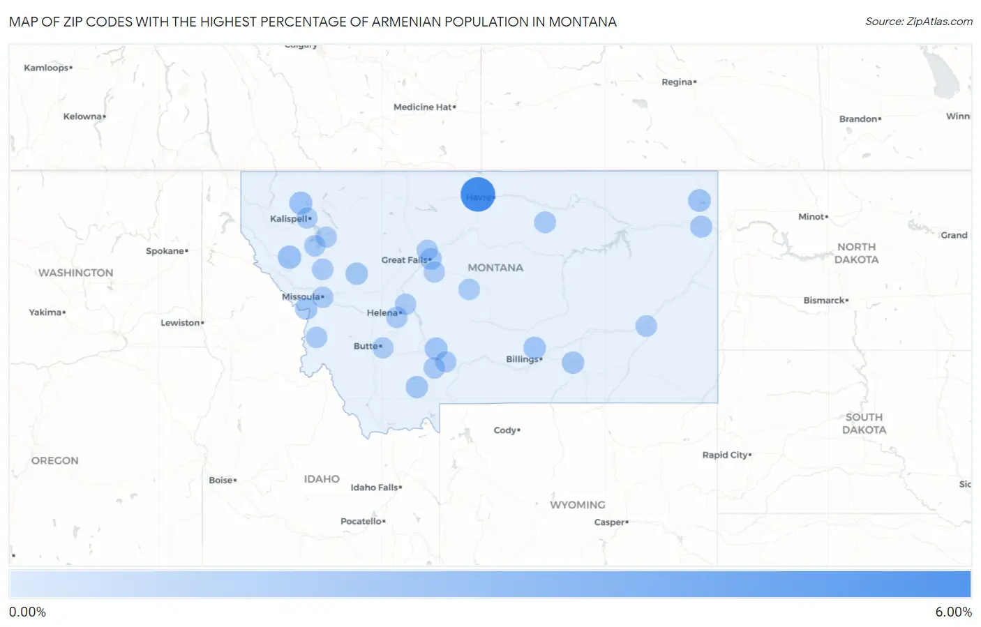 Zip Codes with the Highest Percentage of Armenian Population in Montana Map
