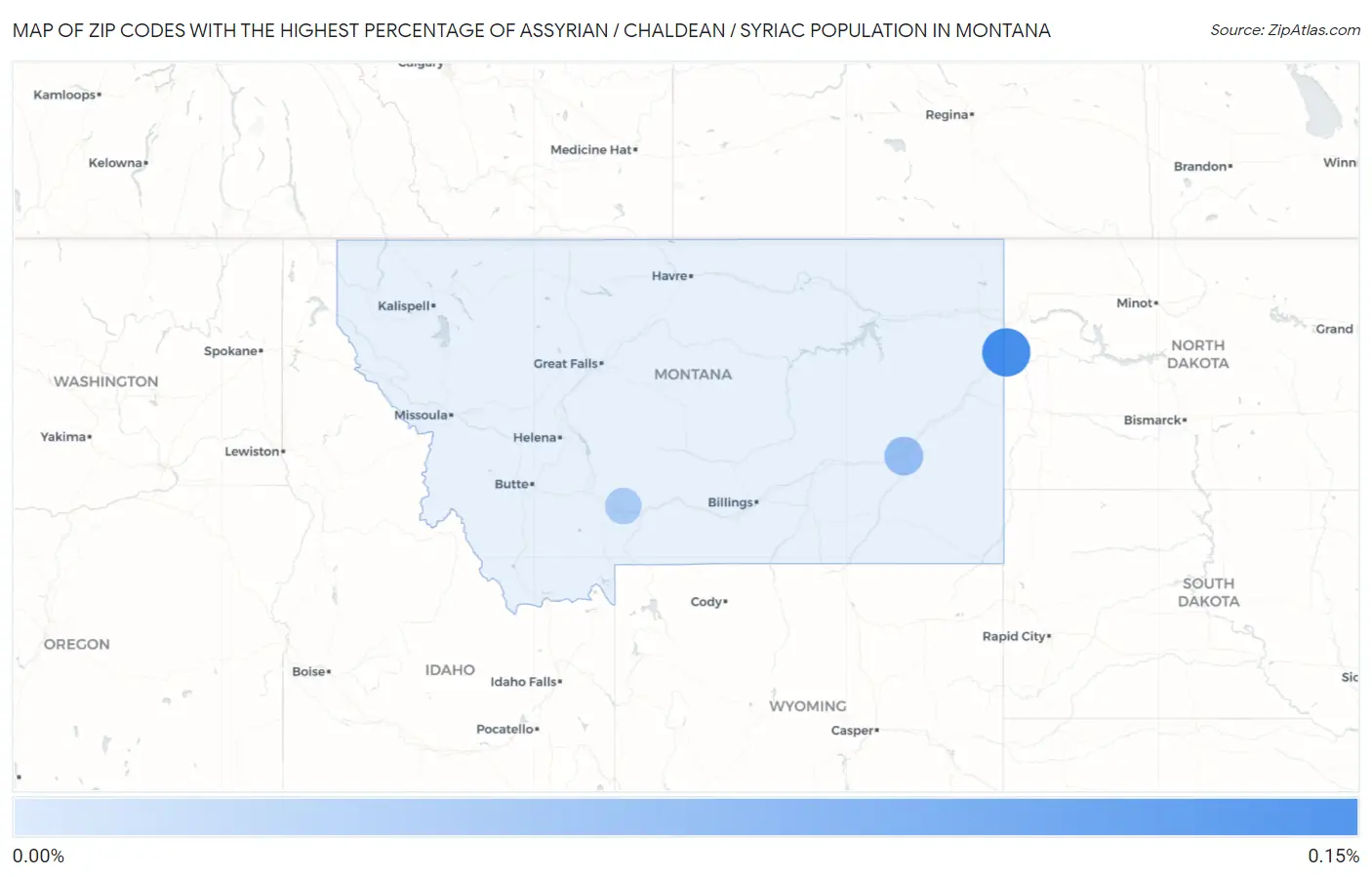 Zip Codes with the Highest Percentage of Assyrian / Chaldean / Syriac Population in Montana Map