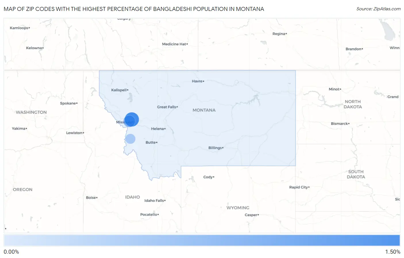 Zip Codes with the Highest Percentage of Bangladeshi Population in Montana Map