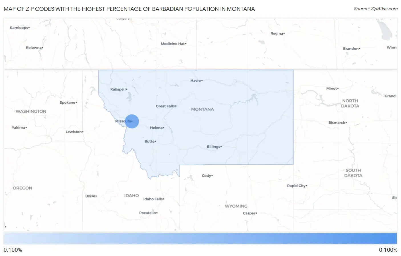 Zip Codes with the Highest Percentage of Barbadian Population in Montana Map