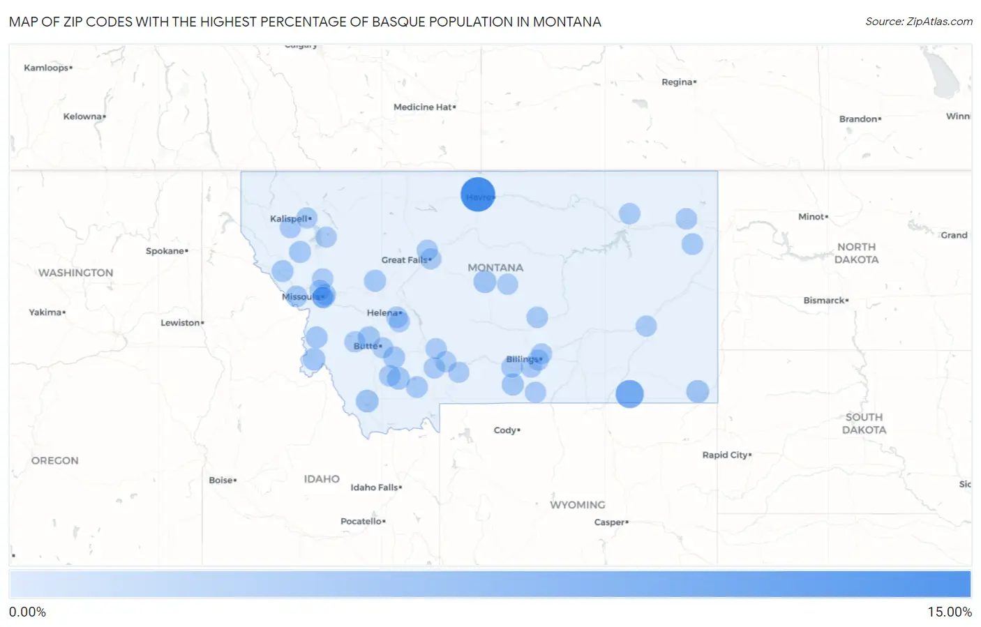Zip Codes with the Highest Percentage of Basque Population in Montana Map