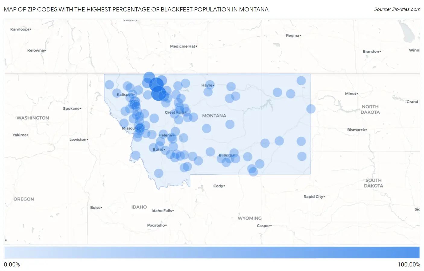 Zip Codes with the Highest Percentage of Blackfeet Population in Montana Map