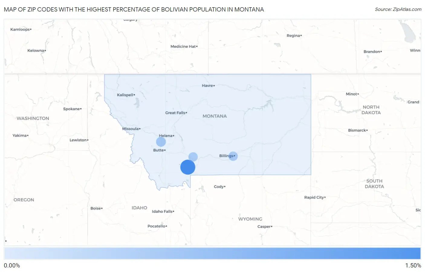 Zip Codes with the Highest Percentage of Bolivian Population in Montana Map