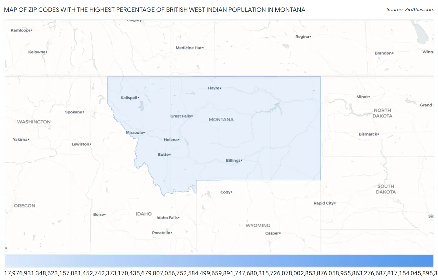 Zip Codes with the Highest Percentage of British West Indian Population in Montana Map