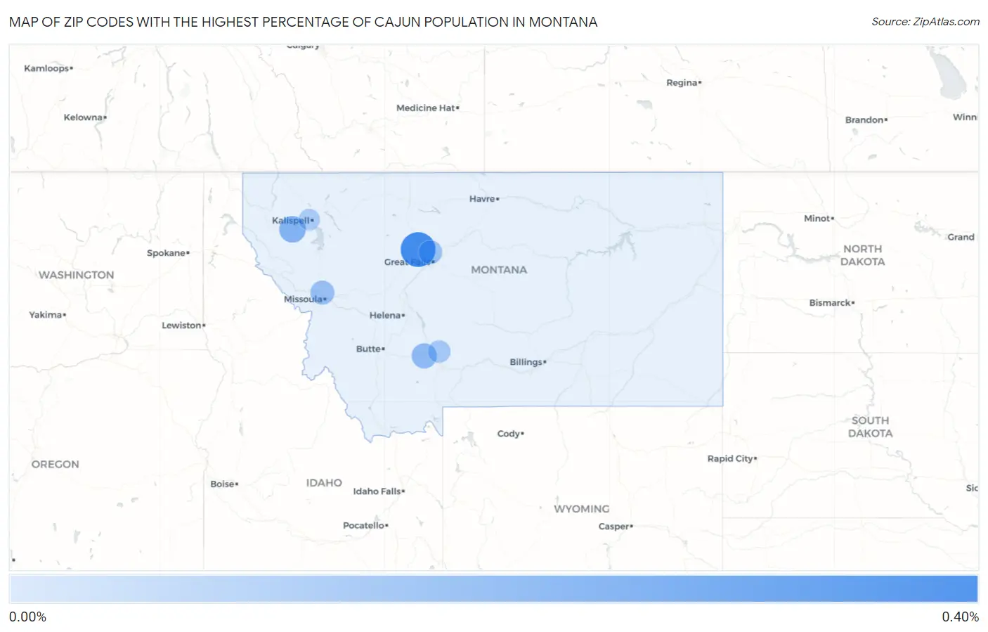 Zip Codes with the Highest Percentage of Cajun Population in Montana Map