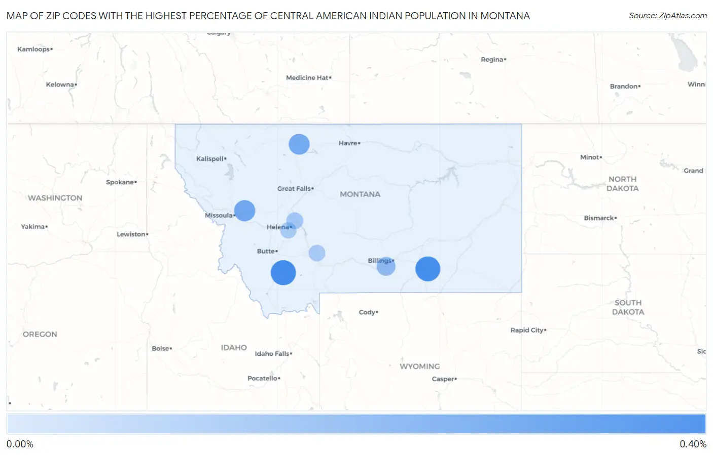 Zip Codes with the Highest Percentage of Central American Indian Population in Montana Map