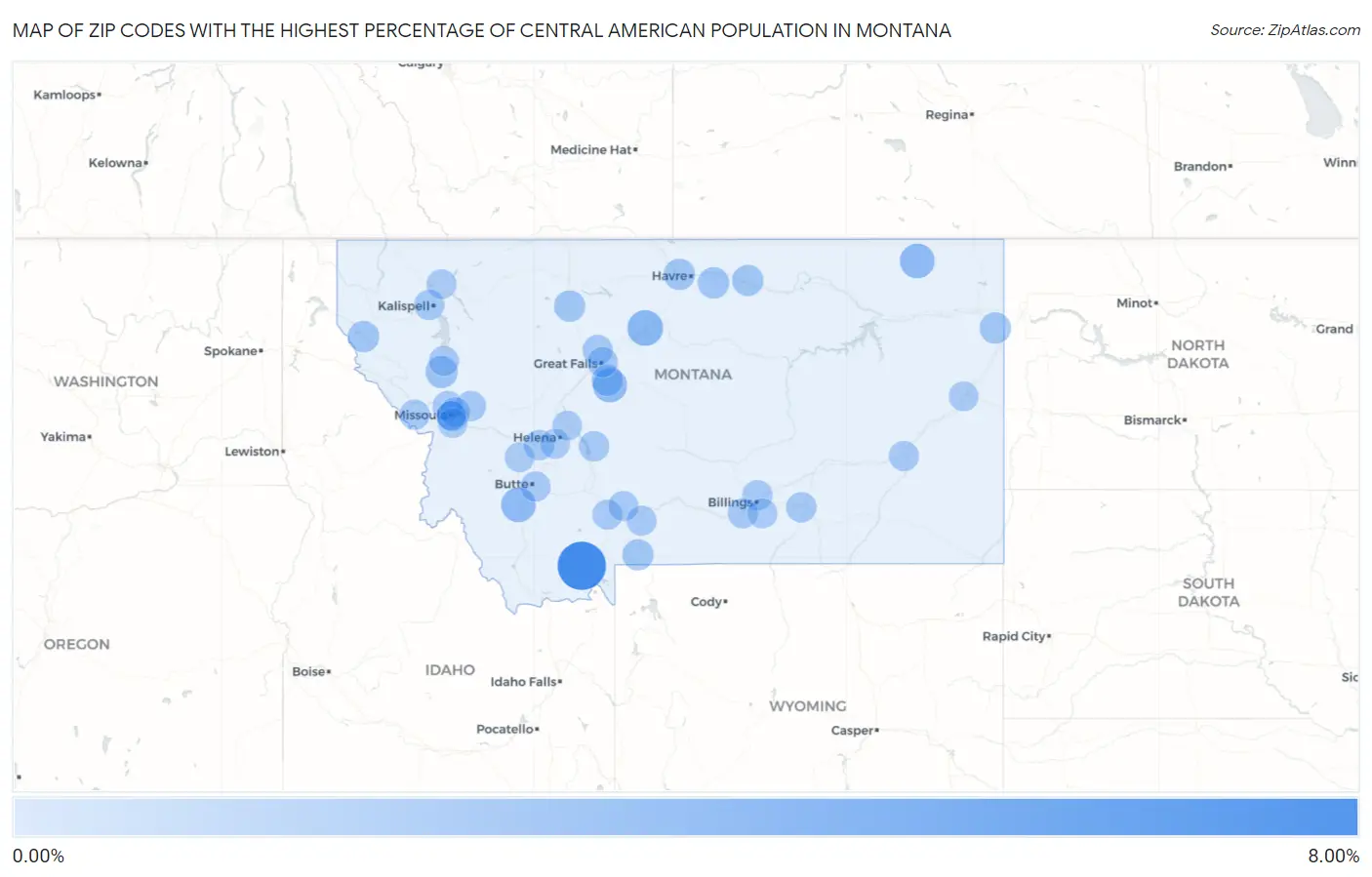 Zip Codes with the Highest Percentage of Central American Population in Montana Map