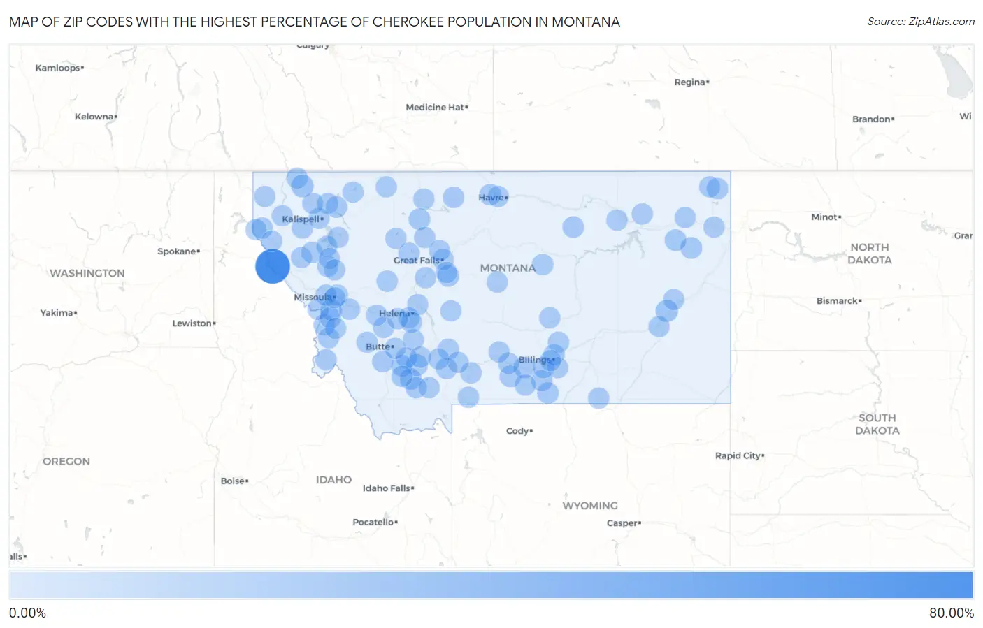 Zip Codes with the Highest Percentage of Cherokee Population in Montana Map