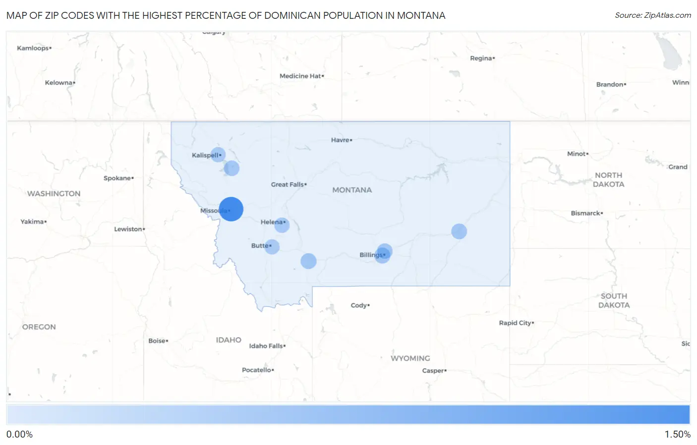 Zip Codes with the Highest Percentage of Dominican Population in Montana Map