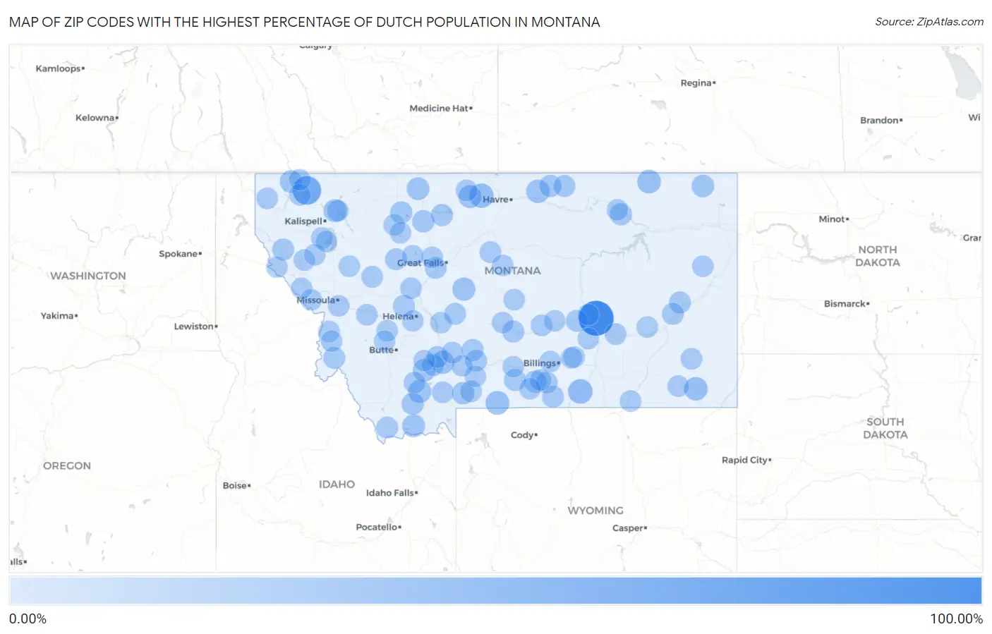 Zip Codes with the Highest Percentage of Dutch Population in Montana Map