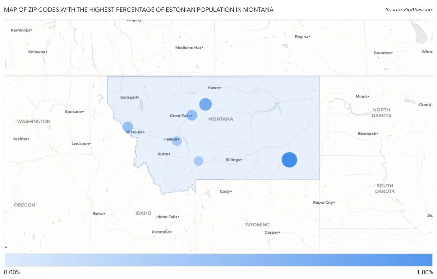 Zip Codes with the Highest Percentage of Estonian Population in Montana Map