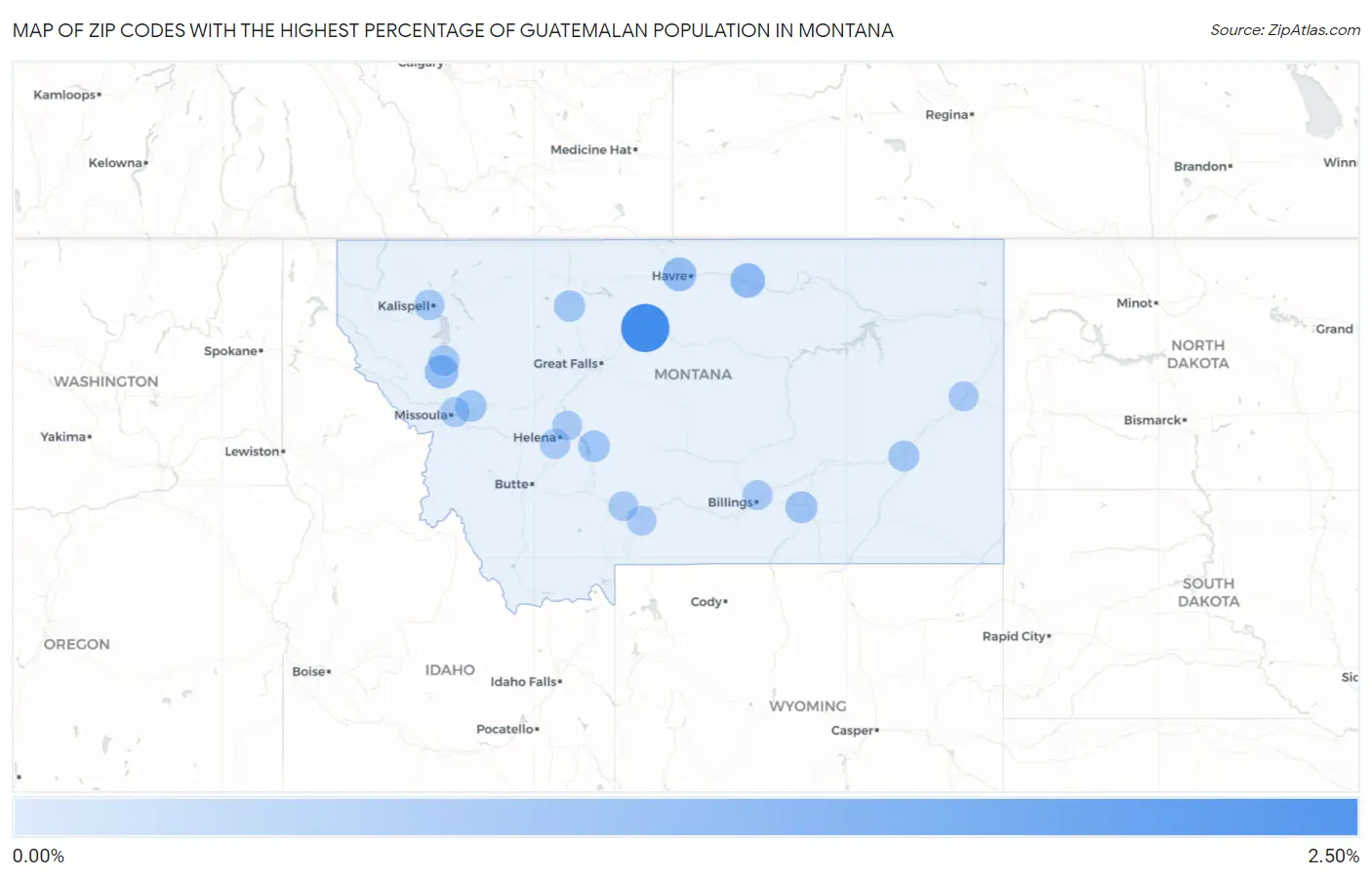 Zip Codes with the Highest Percentage of Guatemalan Population in Montana Map