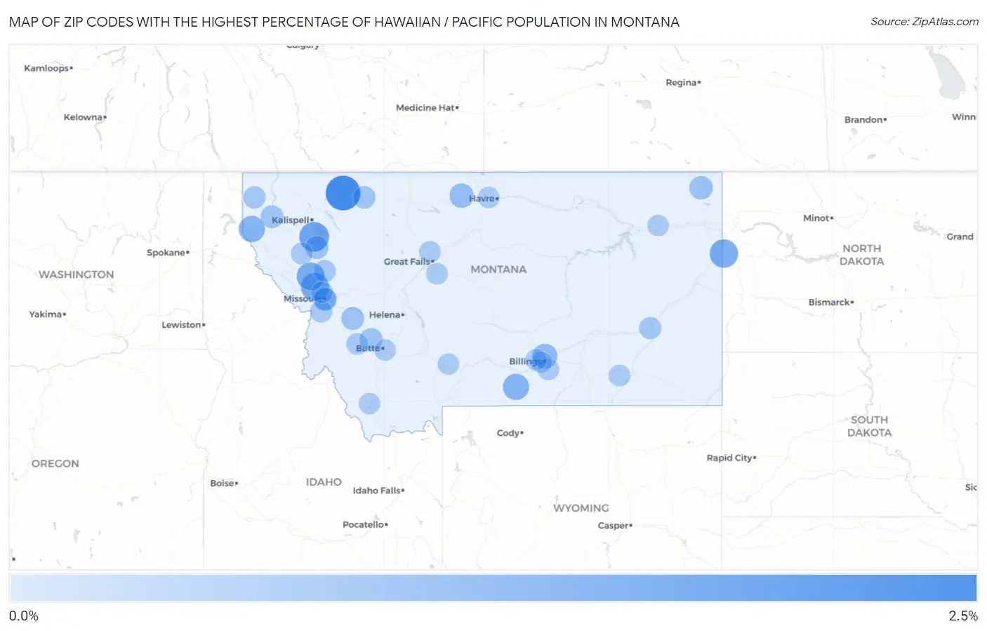 Zip Codes with the Highest Percentage of Hawaiian / Pacific Population in Montana Map