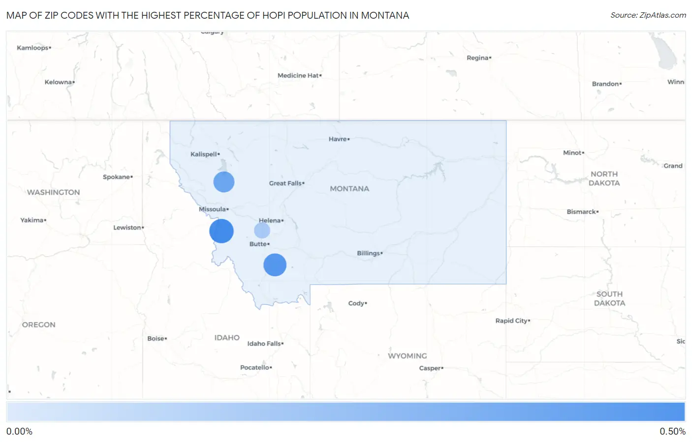 Zip Codes with the Highest Percentage of Hopi Population in Montana Map