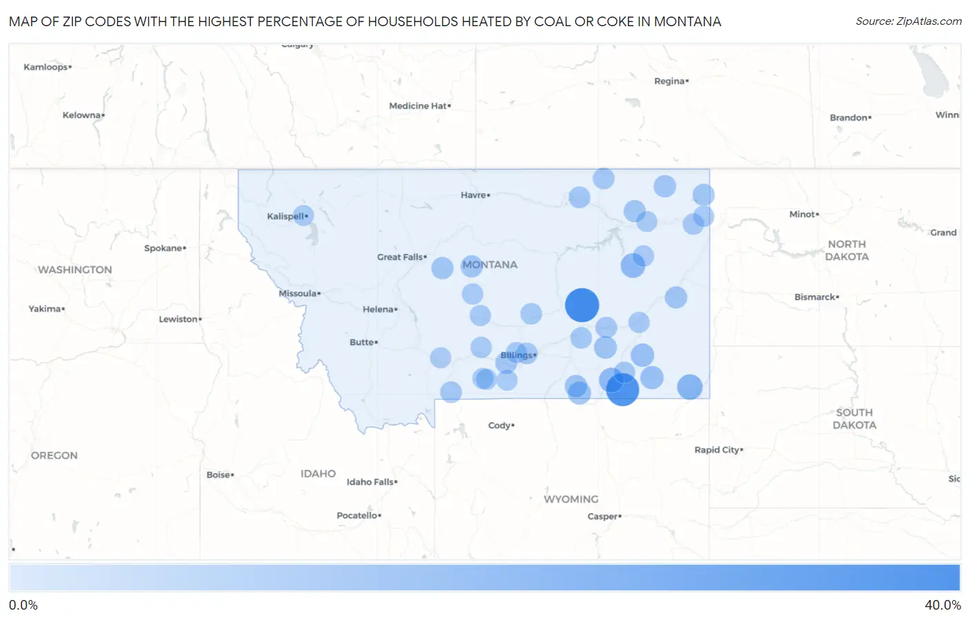 Zip Codes with the Highest Percentage of Households Heated by Coal or Coke in Montana Map
