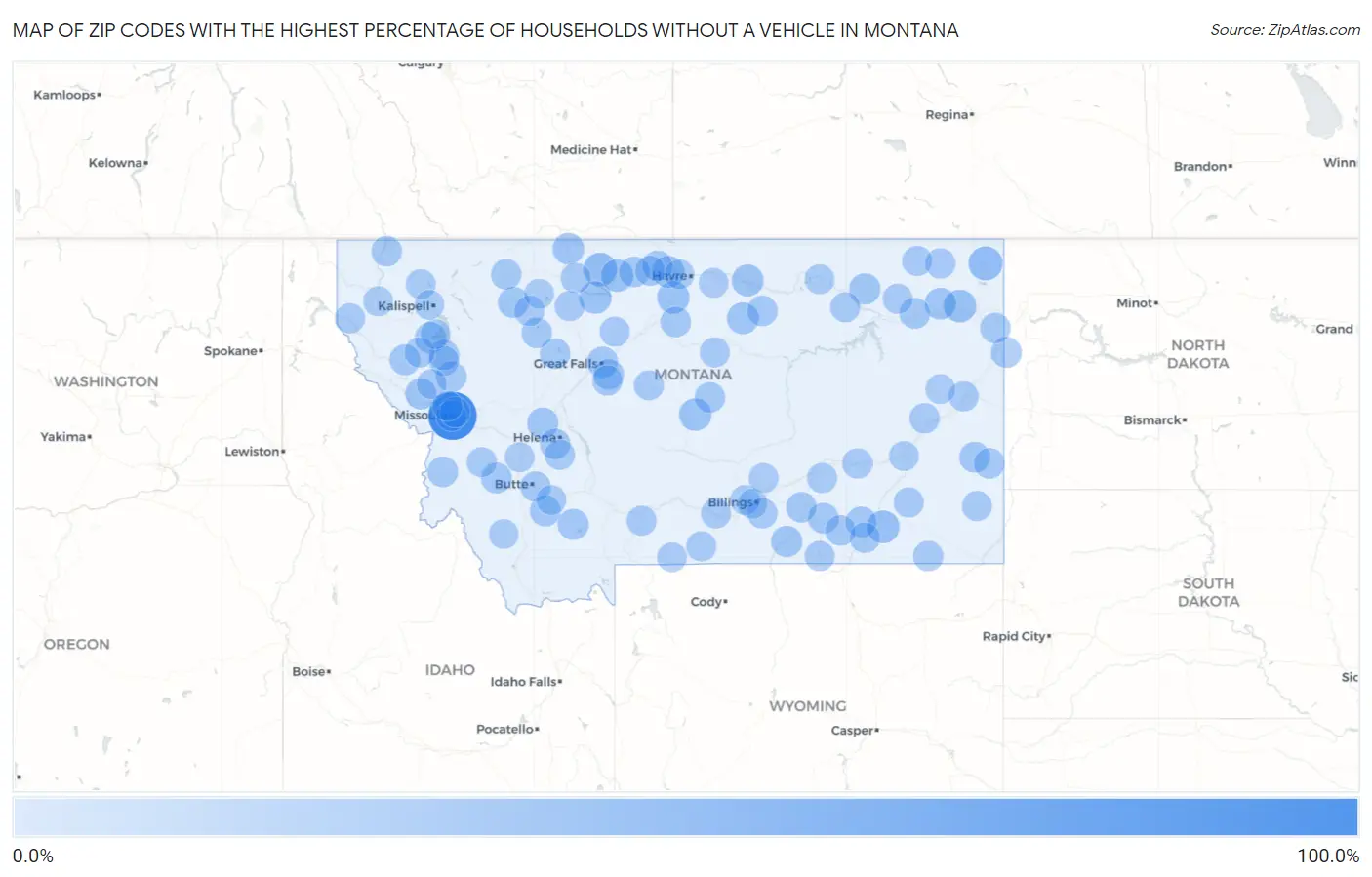 Zip Codes with the Highest Percentage of Households Without a Vehicle in Montana Map