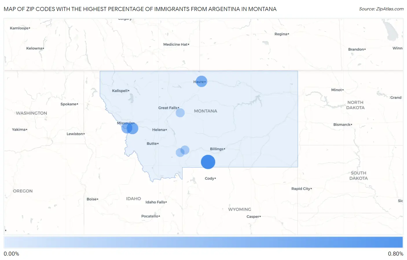 Zip Codes with the Highest Percentage of Immigrants from Argentina in Montana Map