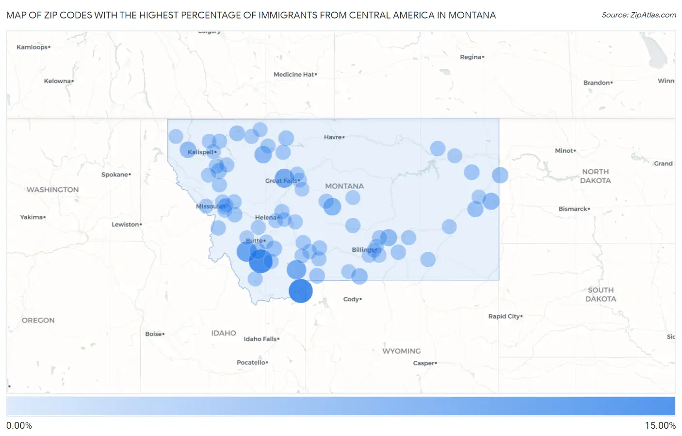 Zip Codes with the Highest Percentage of Immigrants from Central America in Montana Map