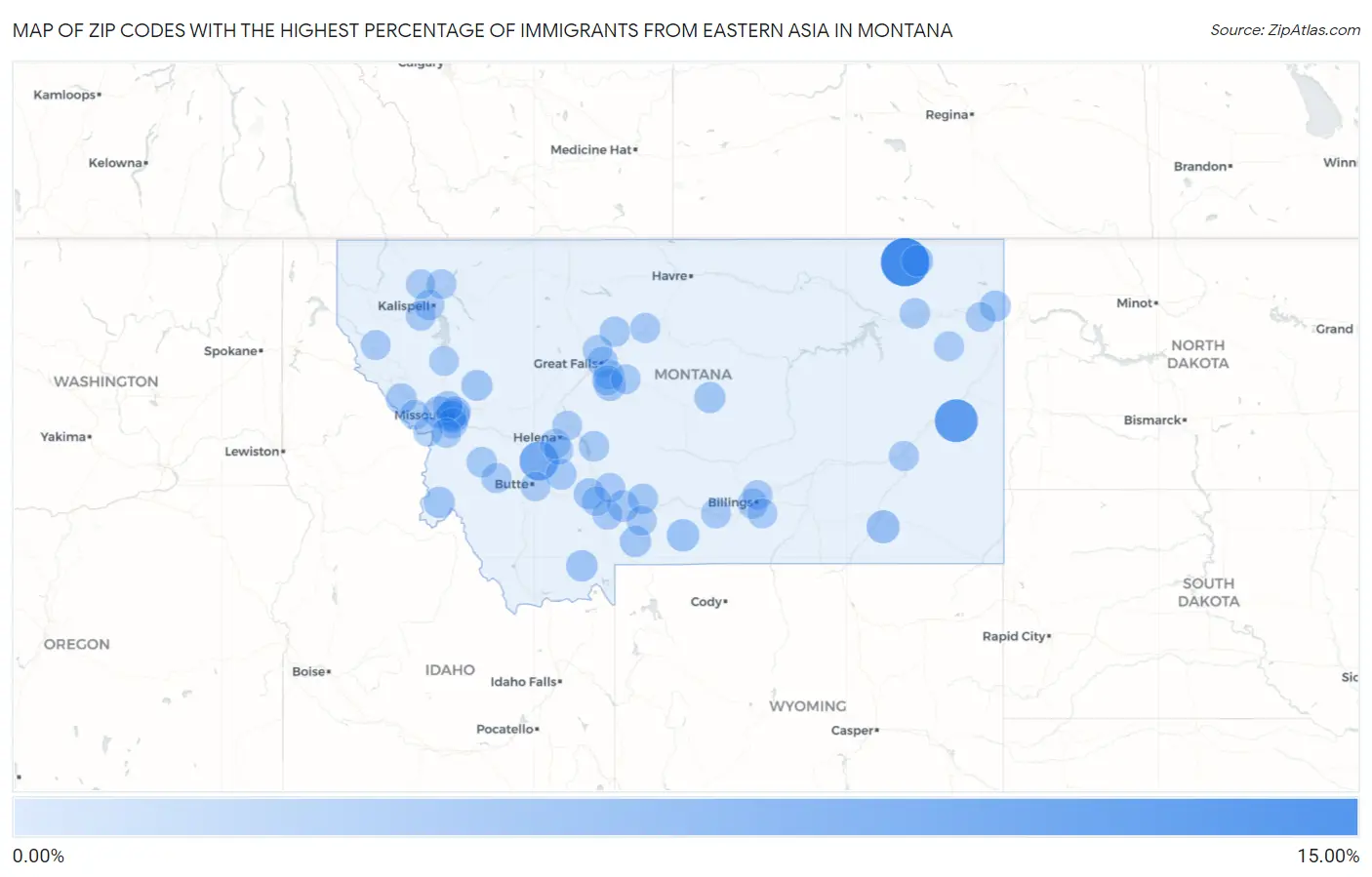 Zip Codes with the Highest Percentage of Immigrants from Eastern Asia in Montana Map
