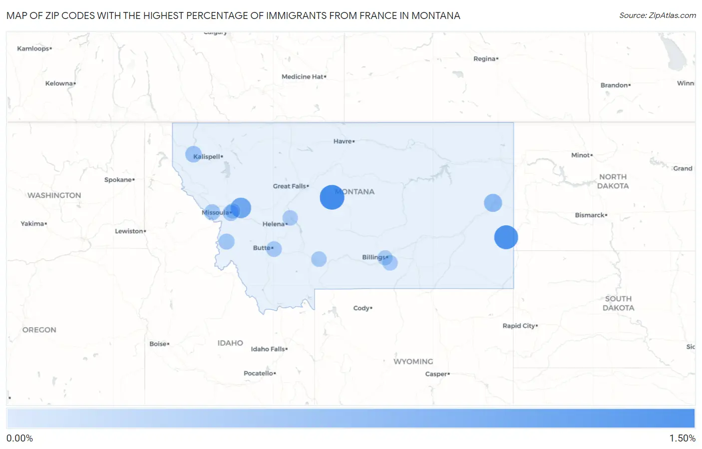 Zip Codes with the Highest Percentage of Immigrants from France in Montana Map