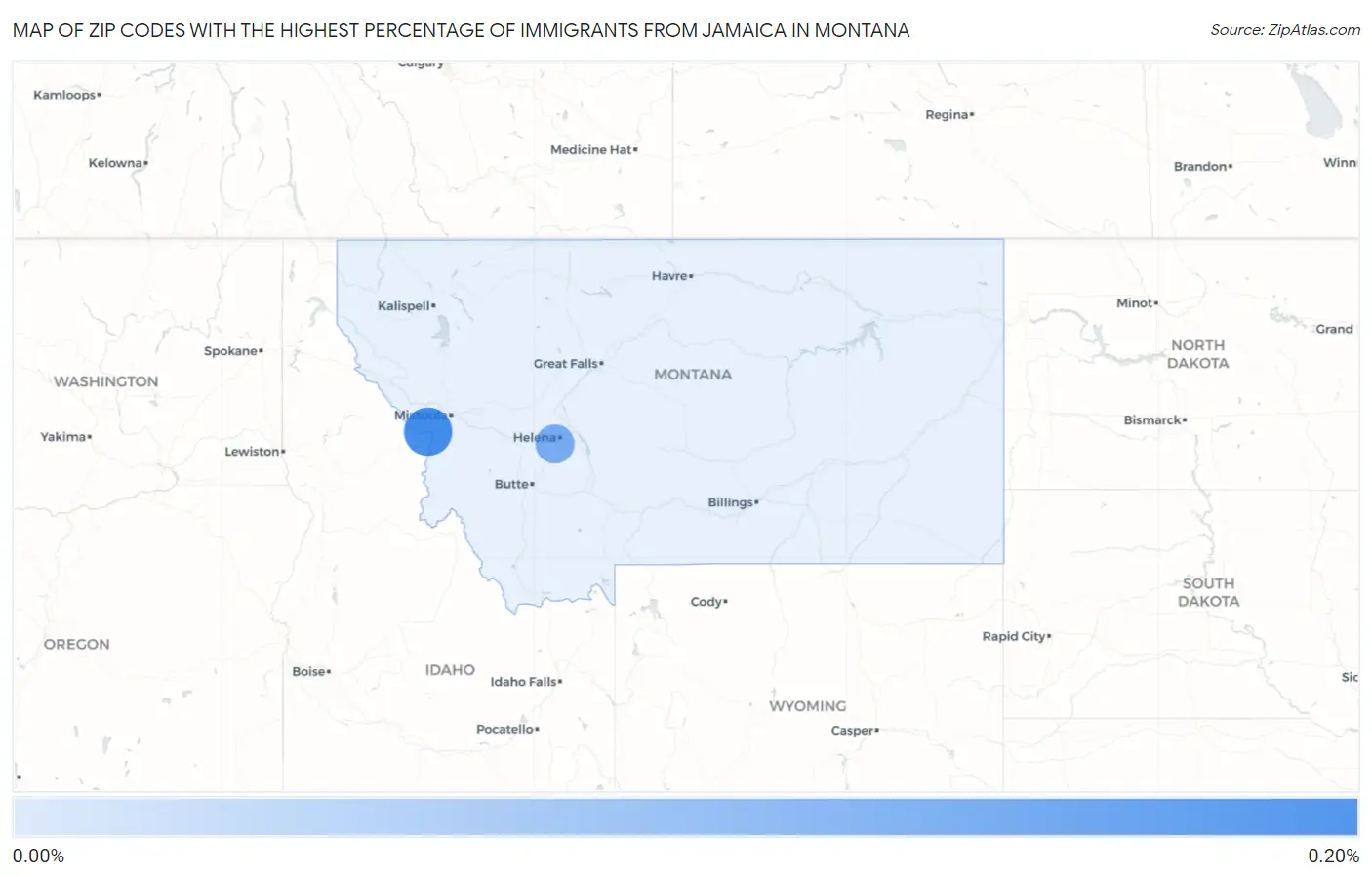 Zip Codes with the Highest Percentage of Immigrants from Jamaica in Montana Map