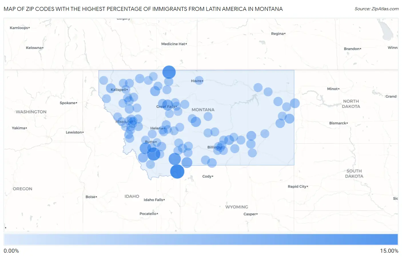 Zip Codes with the Highest Percentage of Immigrants from Latin America in Montana Map