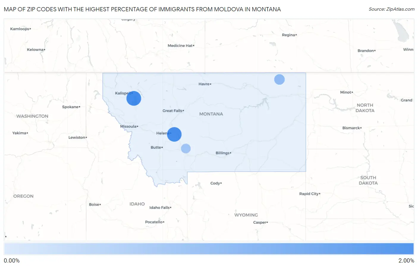 Zip Codes with the Highest Percentage of Immigrants from Moldova in Montana Map