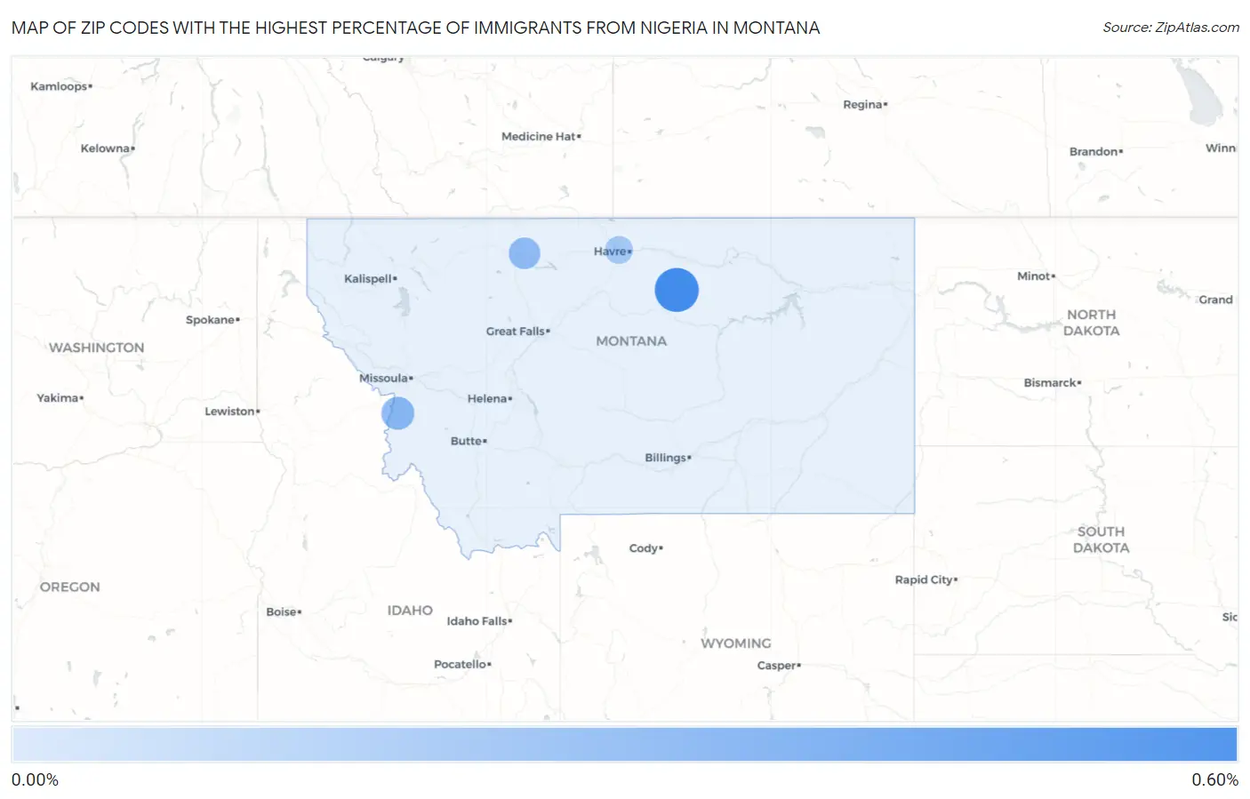 Zip Codes with the Highest Percentage of Immigrants from Nigeria in Montana Map