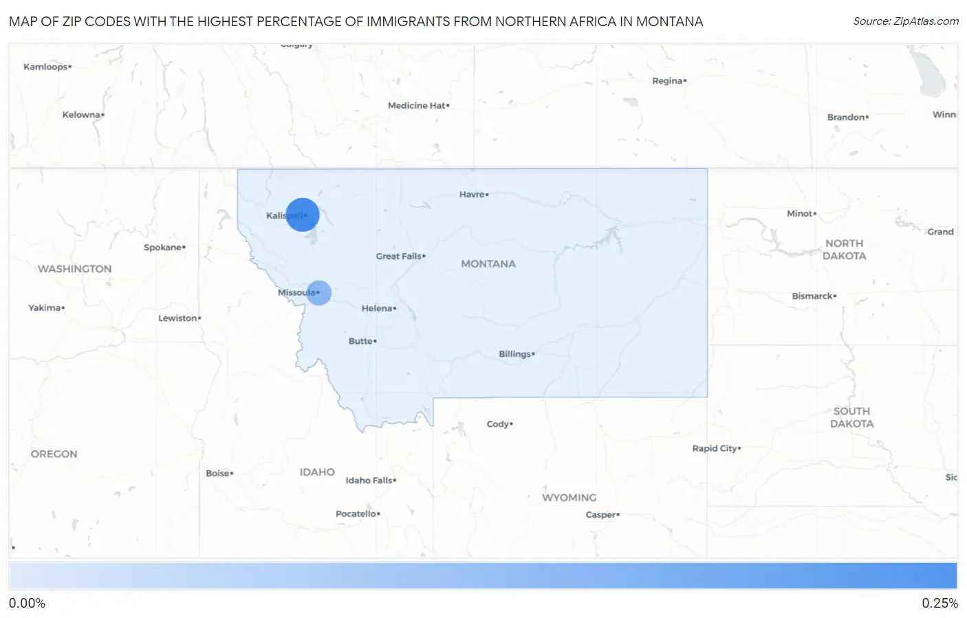 Zip Codes with the Highest Percentage of Immigrants from Northern Africa in Montana Map