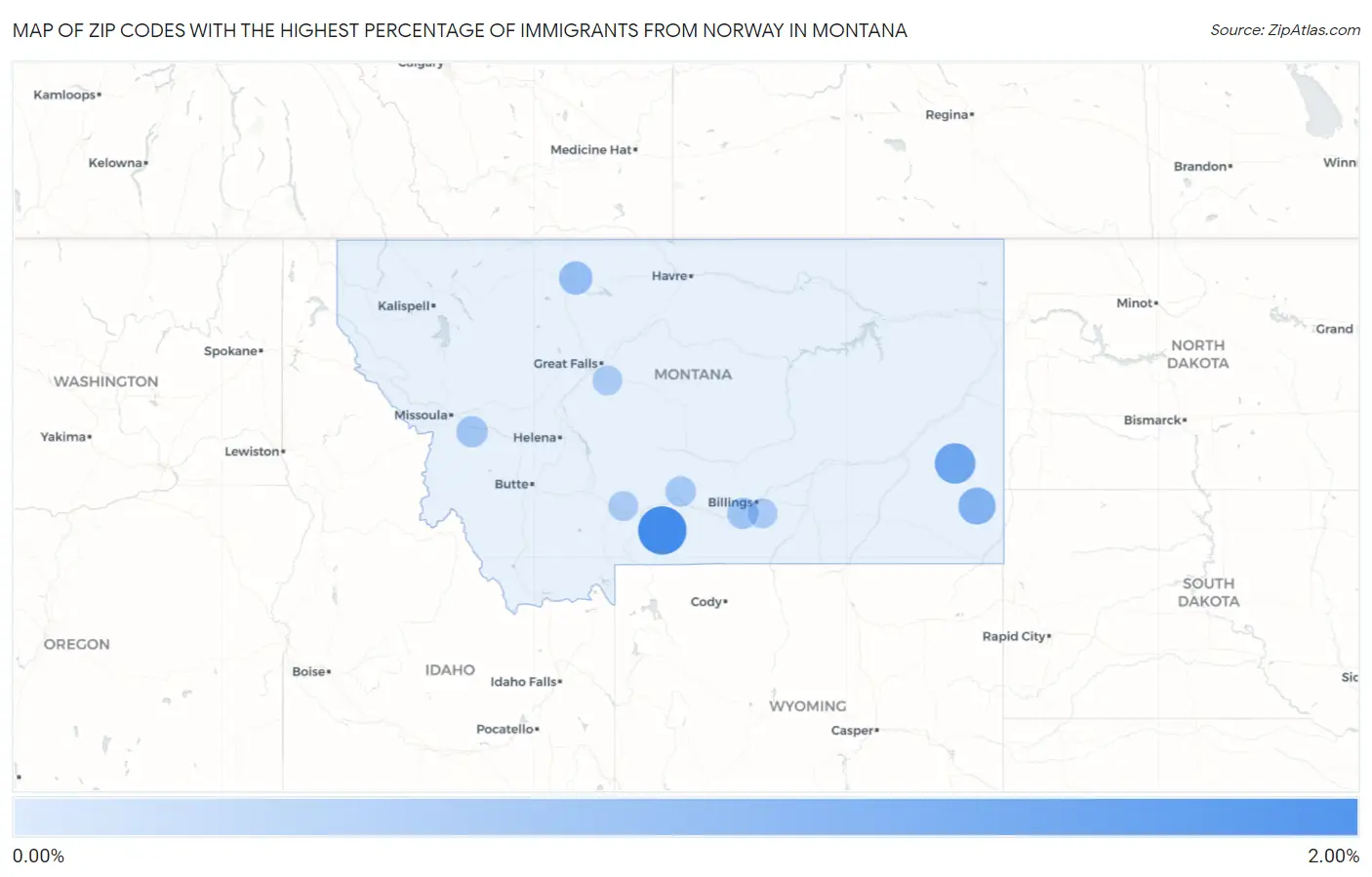 Zip Codes with the Highest Percentage of Immigrants from Norway in Montana Map