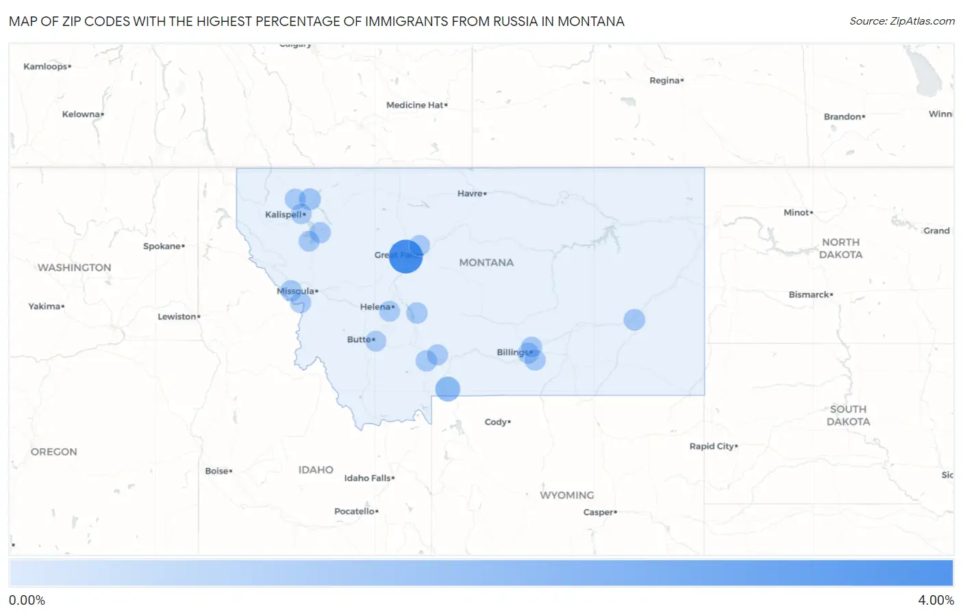 Zip Codes with the Highest Percentage of Immigrants from Russia in Montana Map