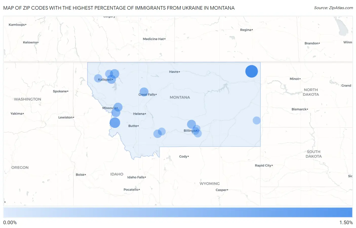 Zip Codes with the Highest Percentage of Immigrants from Ukraine in Montana Map