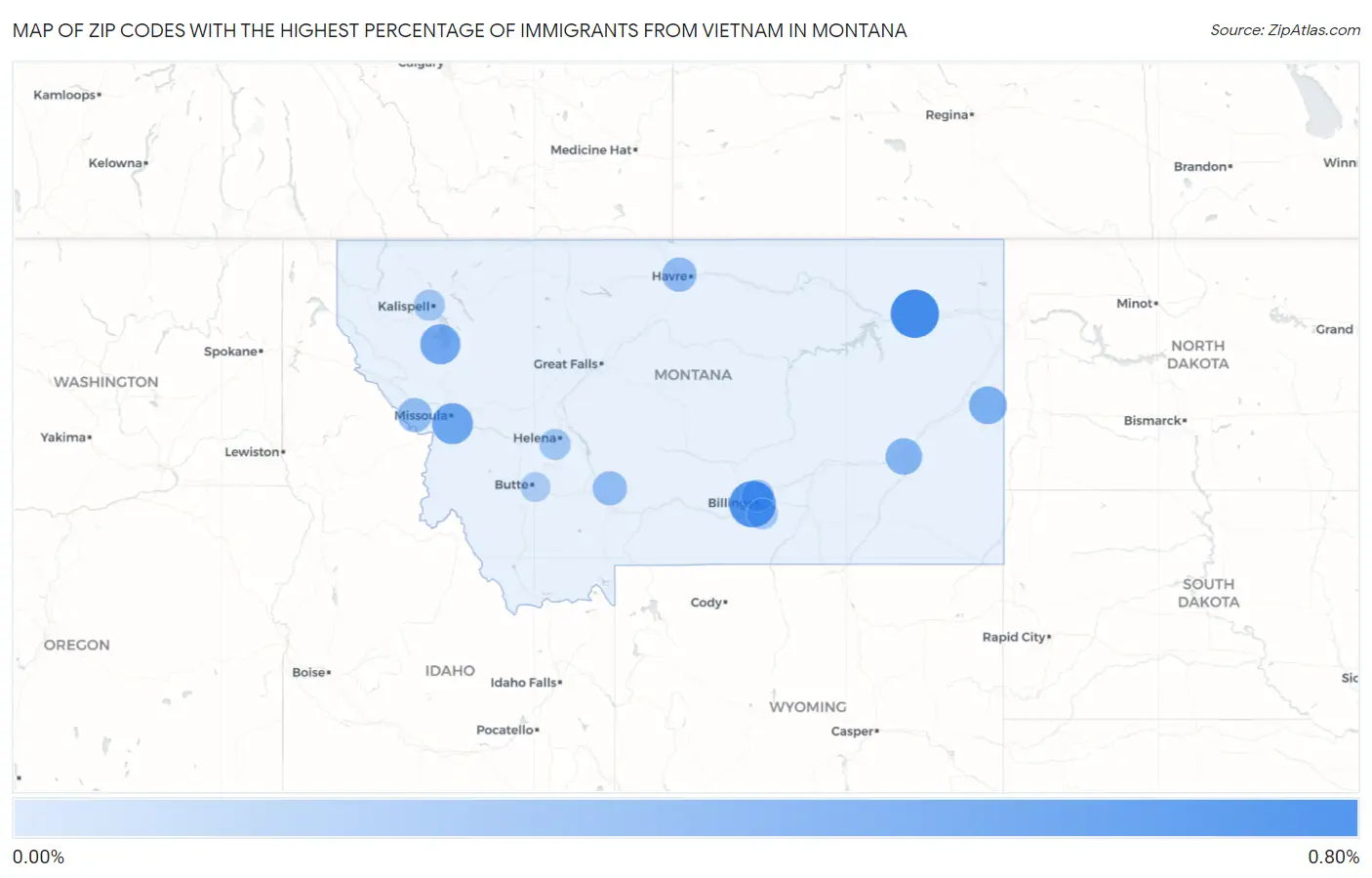 Zip Codes with the Highest Percentage of Immigrants from Vietnam in Montana Map