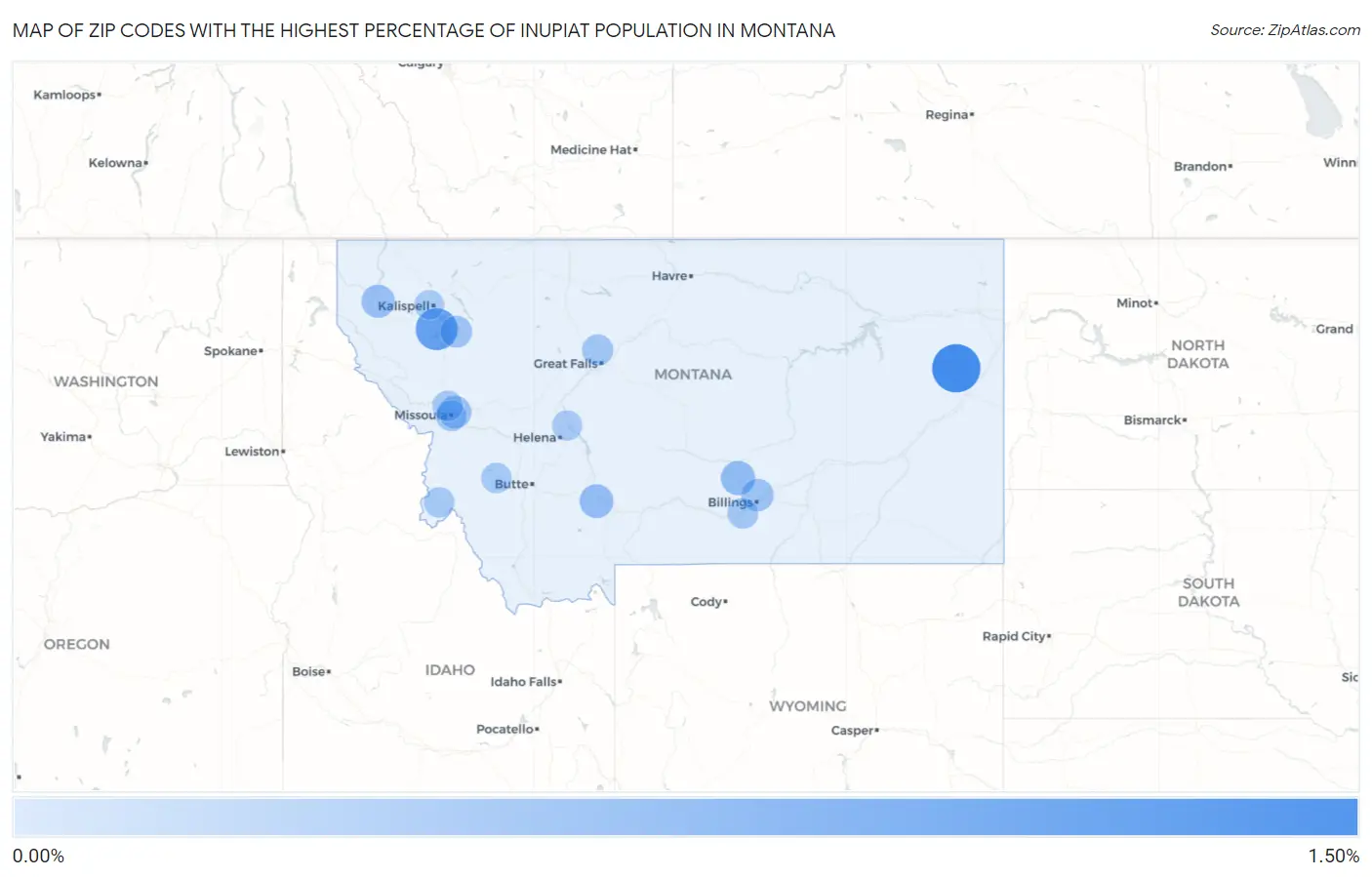 Zip Codes with the Highest Percentage of Inupiat Population in Montana Map