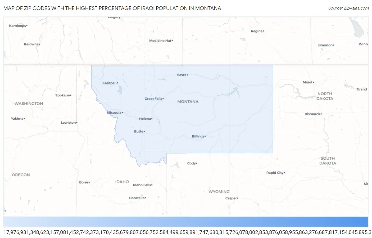 Zip Codes with the Highest Percentage of Iraqi Population in Montana Map