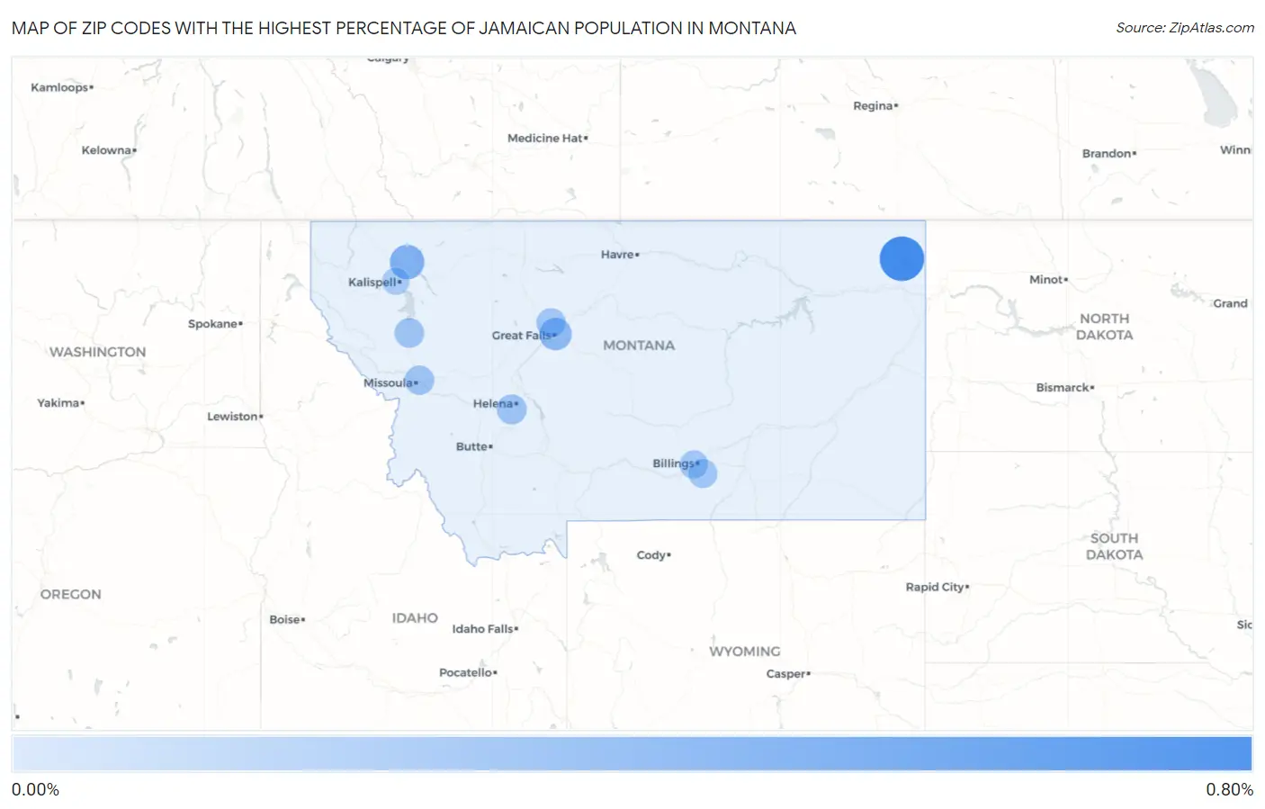 Zip Codes with the Highest Percentage of Jamaican Population in Montana Map
