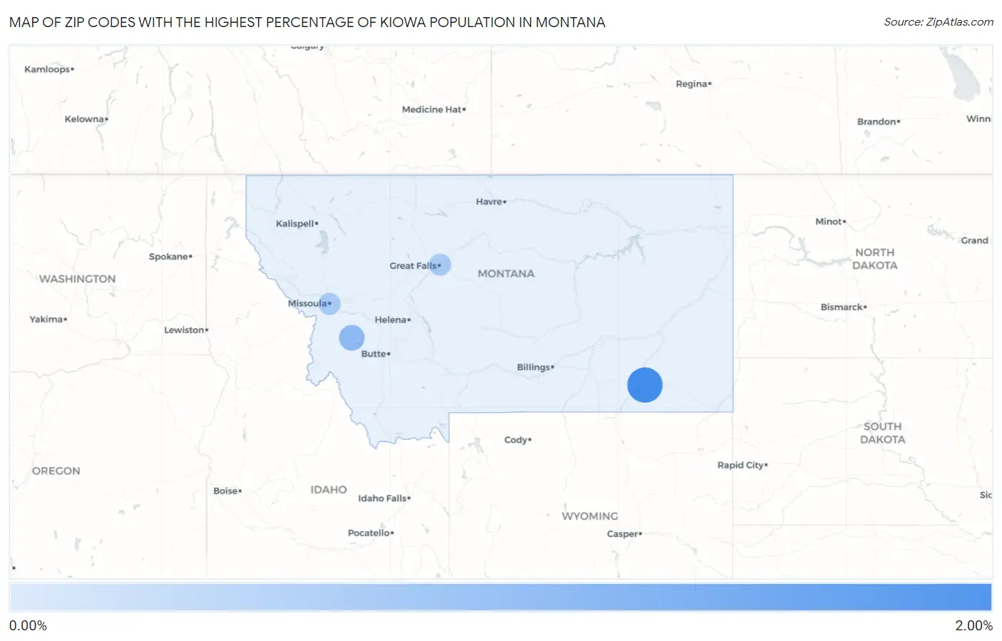 Zip Codes with the Highest Percentage of Kiowa Population in Montana Map